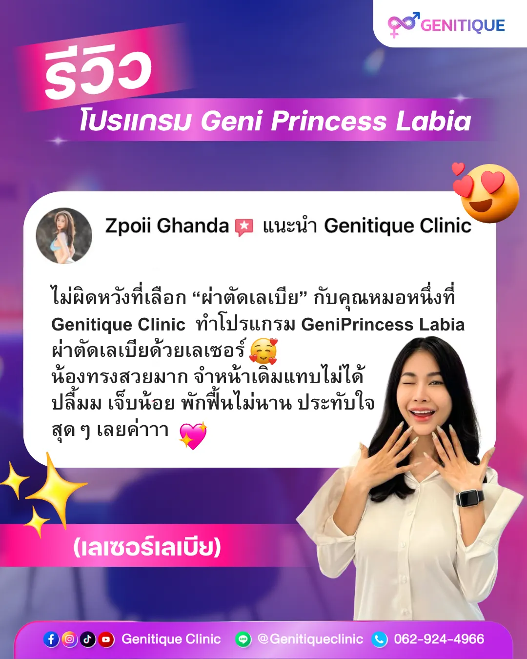 Clinical Detail เคสรีวิวเลเบีย คุณสปอย รายละเอียดการดูแลเคสรีวิวเลเบียคุณสปอย Genitique Clinic พญ.ธนวรรณ ศิริสุข